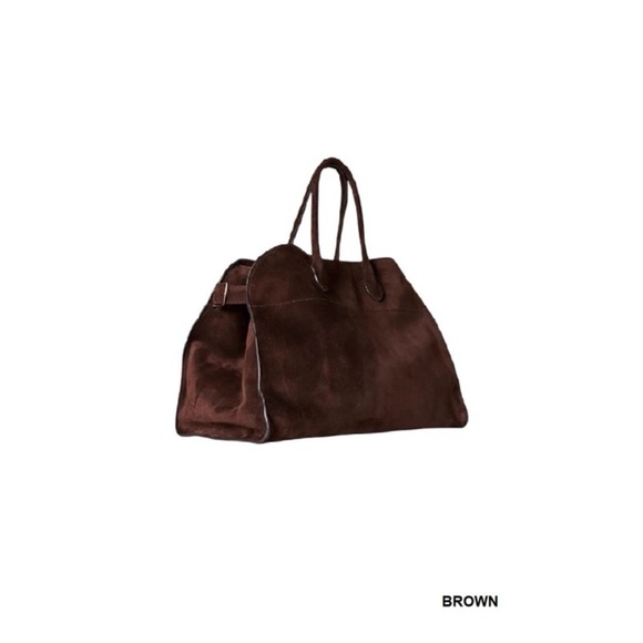 Vegan Suede Nubuck Tote Bag - BROWN - Picture 2 of 5